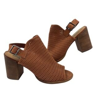 Steve Madden Neptune Cognac Perforated Leather Block Heel Sandals  Women Sz 11